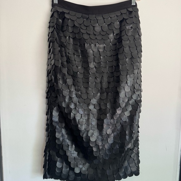 Vintage 80s Donna Vinci‎ Faux Leather Scalloped Dragon Scale Midi Skirt Size 10 - Picture 1 of 7